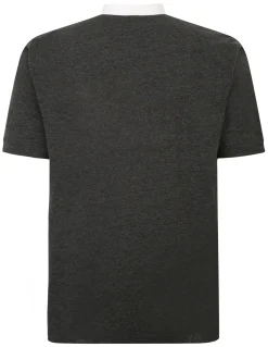 Sale Bigdude Contrast Collar Striped Polo Shirt Charcoal Polo Shirts