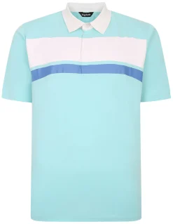 Discount Bigdude Contrast Collar Striped Polo Shirt Turquoise Polo Shirts