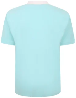 Discount Bigdude Contrast Collar Striped Polo Shirt Turquoise Polo Shirts