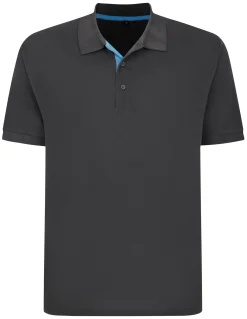 Online Bigdude Contrast Placket Polo Shirt Charcoal Tall Polo Shirts