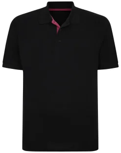 Discount Bigdude Contrast Placket Polo Shirt Black Tall Polo Shirts