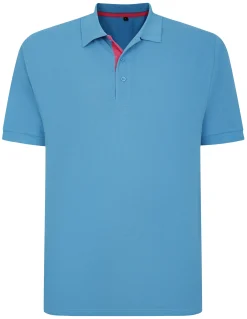 Clearance Bigdude Contrast Placket Polo Shirt Bright Blue Polo Shirts
