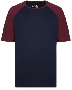 Sale Bigdude Contrast Raglan Sleeve T-Shirt Navy/Burgundy T-shirts