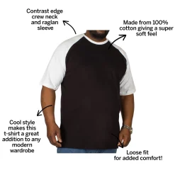 Sale Bigdude Contrast Raglan Sleeve T-Shirt Black/White Tall T-shirts