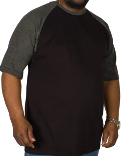 Clearance Bigdude Contrast Raglan Sleeve T-Shirt Black/Charcoal T-shirts