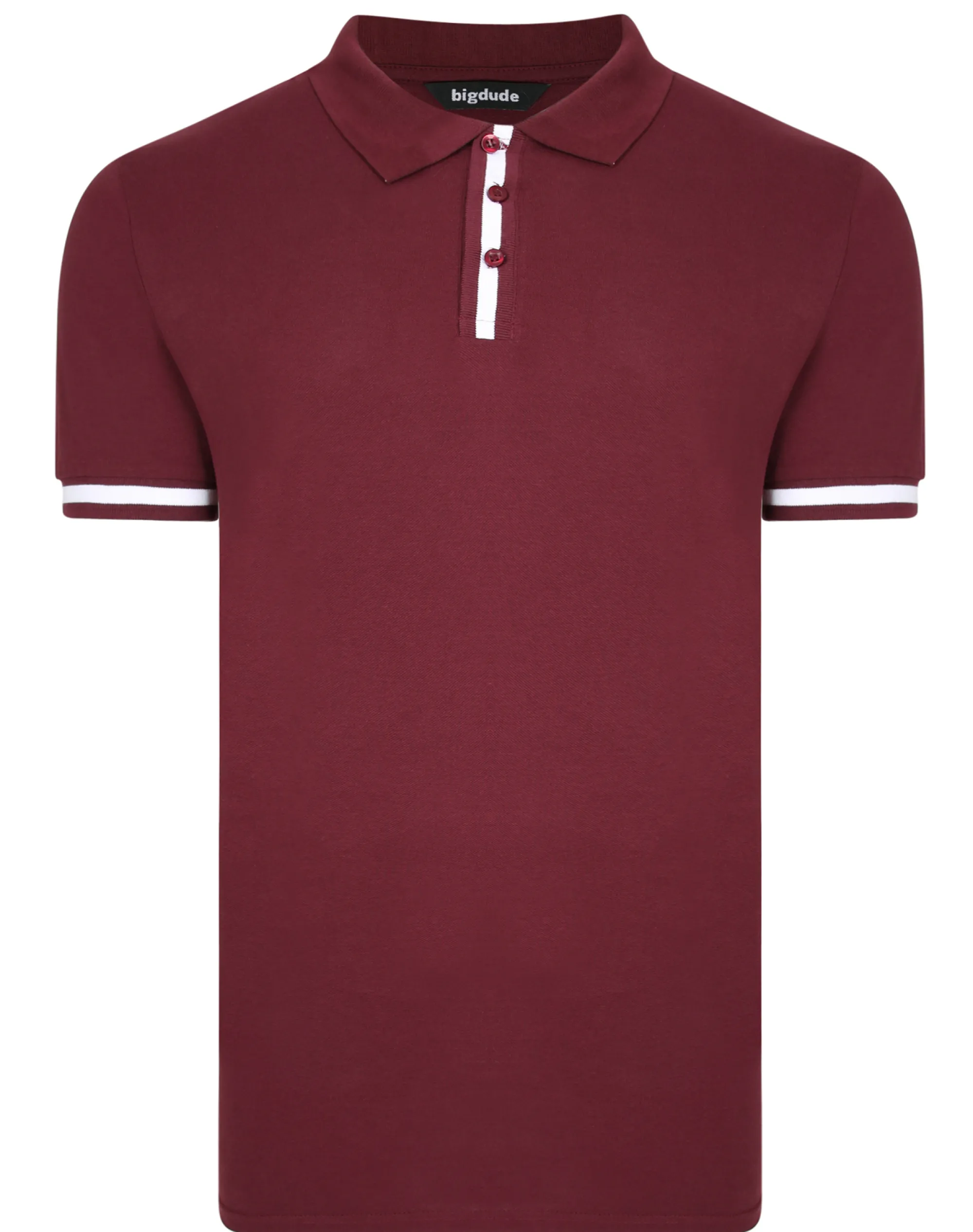 Best Bigdude Contrast Stripe Placket With Tipped Cuff Polo Shirt Burgundy Polo Shirts