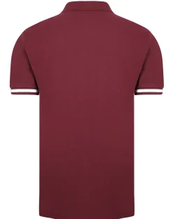 Best Bigdude Contrast Stripe Placket With Tipped Cuff Polo Shirt Burgundy Polo Shirts