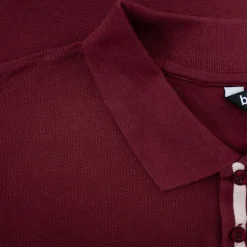 Best Bigdude Contrast Stripe Placket With Tipped Cuff Polo Shirt Burgundy Polo Shirts