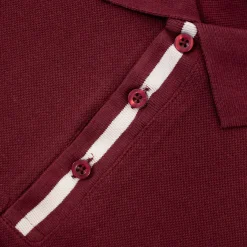 Best Bigdude Contrast Stripe Placket With Tipped Cuff Polo Shirt Burgundy Polo Shirts