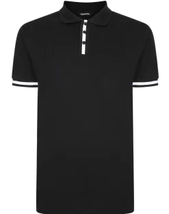 New Bigdude Contrast Stripe Placket With Tipped Cuff Polo Shirt Black Polo Shirts