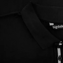 New Bigdude Contrast Stripe Placket With Tipped Cuff Polo Shirt Black Polo Shirts