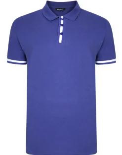 Fashion Bigdude Contrast Stripe Placket With Tipped Cuff Polo Shirt Cobalt Polo Shirts