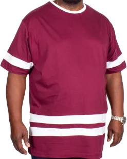Sale Bigdude Contrast Stripe T-Shirt Burgundy T-shirts