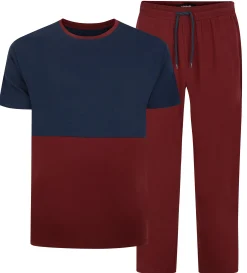 Fashion Bigdude Cut & Sew Pyjama Set Burgundy/Navy Pajama Sets|Pajamas
