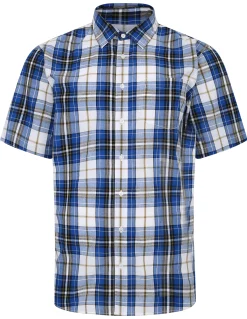Hot Bigdude Cutaway Collar Checked Shirt Royal Blue/White Casual Shirts