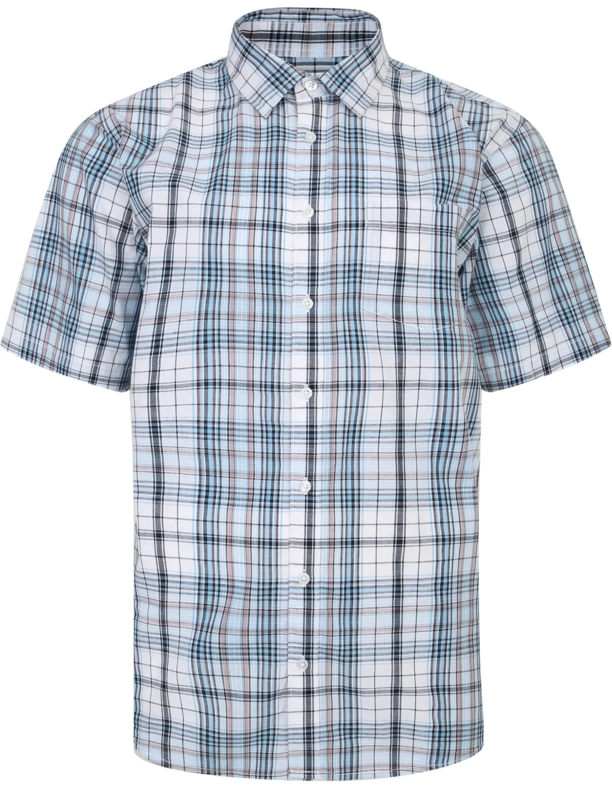Discount Bigdude Cutaway Collar Checked Shirt Light Blue/White Casual Shirts