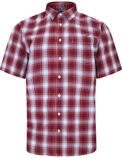 Hot Bigdude Cutaway Collar Checked Shirt Red/Royal Blue Tall Casual Shirts
