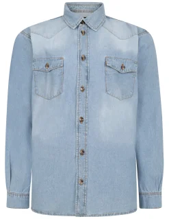 Outlet Bigdude Denim Shirt Light Wash Casual Shirts