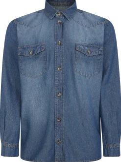 Best Bigdude Denim Shirt Mid Wash Casual Shirts