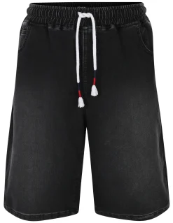 Online Bigdude Elasticated Waist Stretch Denim Shorts Black Shorts