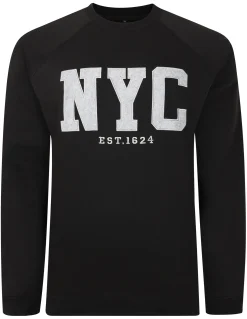 Discount Bigdude Embroidered Crew Neck Jumper Black Tall Sweatshirts