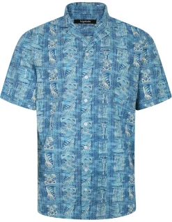 Hot Bigdude Ethnic Viscose Relaxed Collar Shirt Royal Blue Casual Shirts