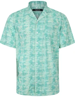 Fashion Bigdude Ethnical Viscose Relaxed Collar Shirt Green Tall Casual Shirts