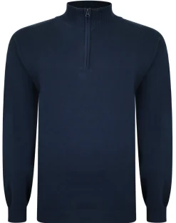 Outlet Bigdude Half Zip Knitted Jumper Navy Sweatshirts & Cardigans