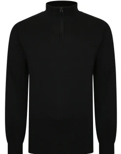 Clearance Bigdude Half Zip Knitted Jumper Black Sweatshirts & Cardigans