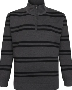 Fashion Bigdude Half-Zip Striped Jumper Charcoal Sweatshirts & Cardigans