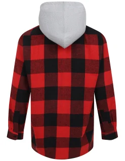 Online Bigdude Hooded Flannel Checked Shirt Red/Black Casual Shirts