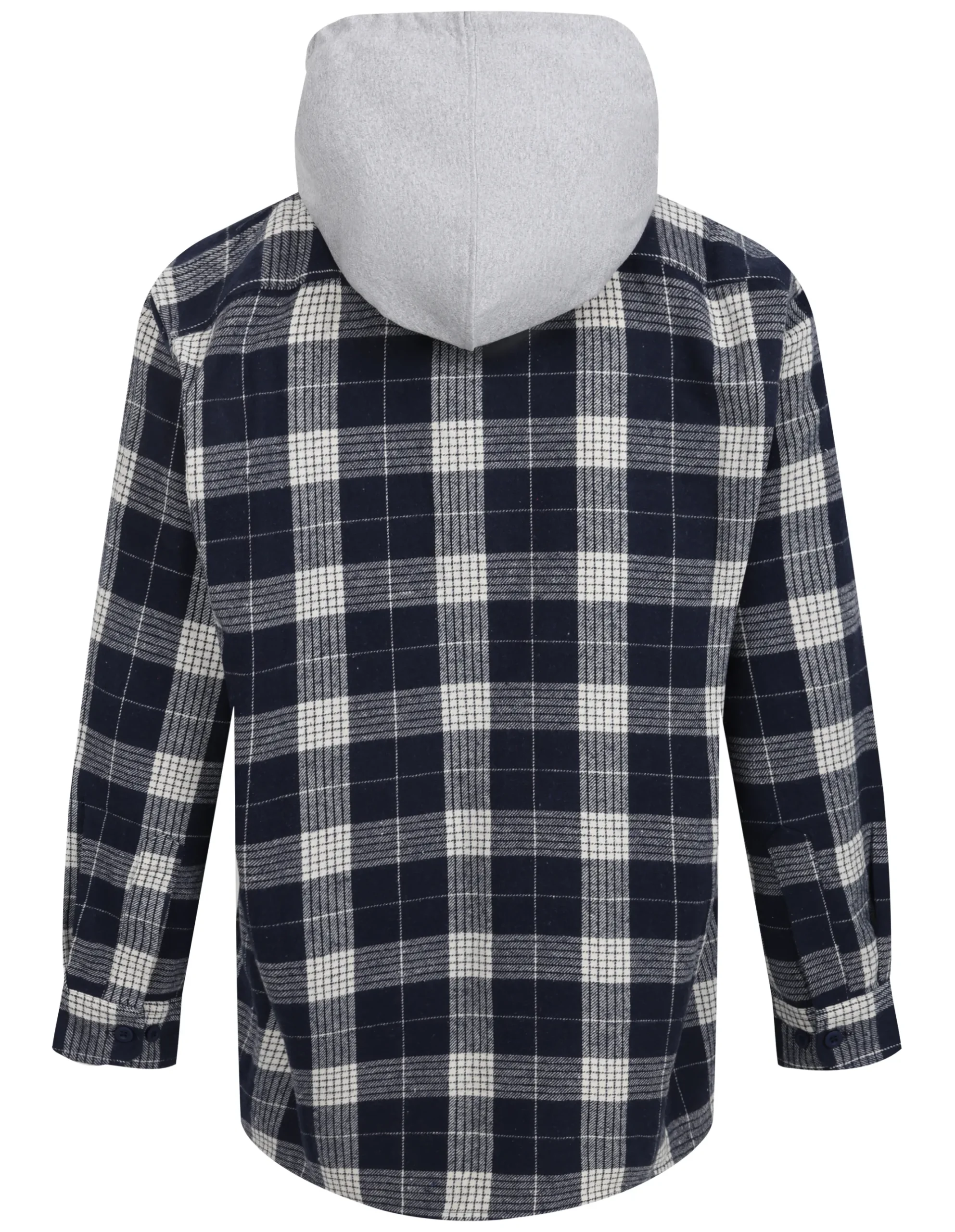 Online Bigdude Hooded Flannel Checked Shirt Navy/White Casual Shirts