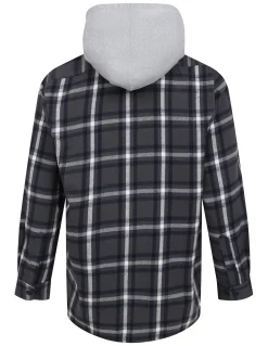 Hot Bigdude Hooded Flannel Checked Shirt Charcoal/Navy Casual Shirts