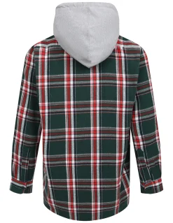 New Bigdude Hooded Flannel Checked Shirt Green/Red Casual Shirts