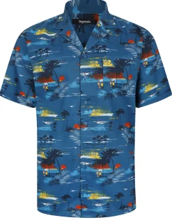 Sale Bigdude Island Viscose Relaxed Collar Shirt Deep Blue Casual Shirts
