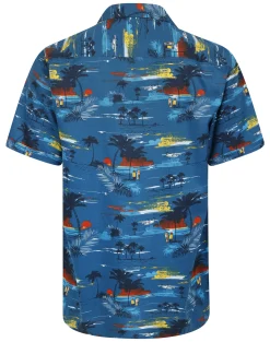 Sale Bigdude Island Viscose Relaxed Collar Shirt Deep Blue Tall Casual Shirts