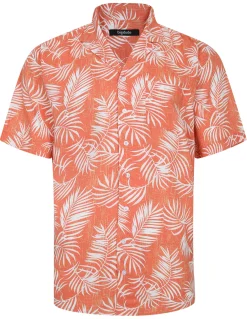 Fashion Bigdude Leaves Viscose Relaxed Collar Shirt Orange Casual Shirts