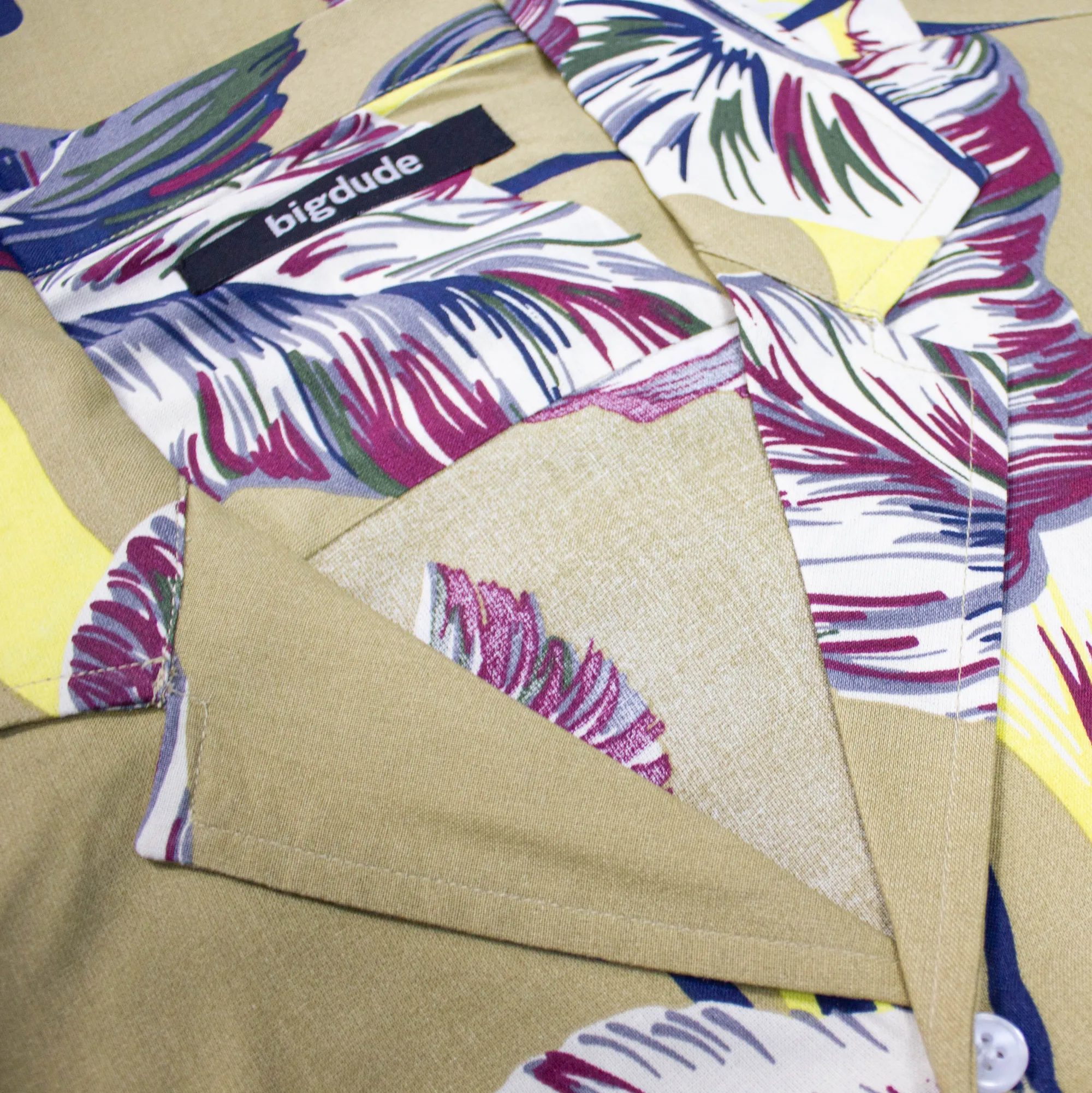 New Bigdude Leaves Viscose Relaxed Collar Shirt Sand Casual Shirts