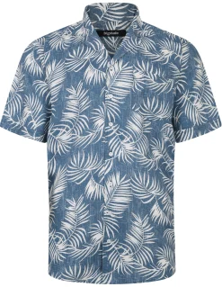 Clearance Bigdude Leaves Viscose Relaxed Collar Shirt Navy Tall Casual Shirts