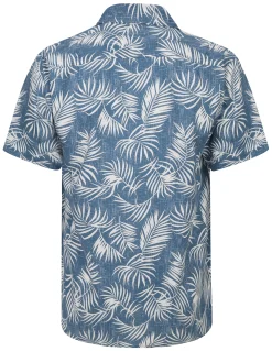 Clearance Bigdude Leaves Viscose Relaxed Collar Shirt Navy Tall Casual Shirts