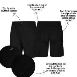 Fashion Bigdude Light Weight Elasticated Waist Cargo Shorts Black Shorts