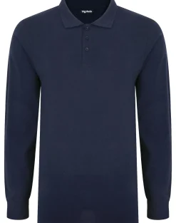 Online Bigdude Long Sleeve Polo Shirt Navy Polo Shirts