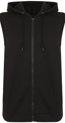 Fashion Bigdude Loop Back Sleeveless Hoody Black Hoodies