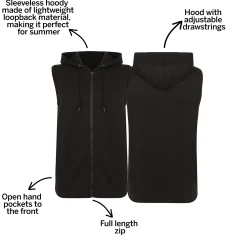Fashion Bigdude Loop Back Sleeveless Hoody Black Hoodies