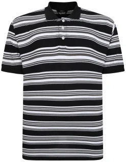 Outlet Bigdude Multi Striped Pique Polo Charcoal Tall Polo Shirts