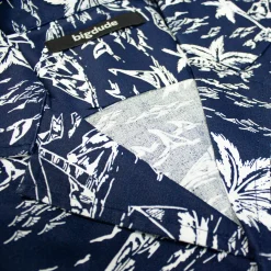 Discount Bigdude Ocean Viscose Relaxed Collar Shirt Navy Casual Shirts