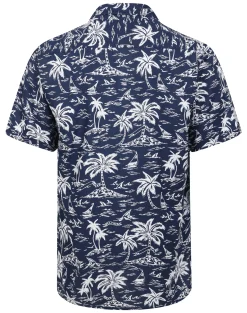 Discount Bigdude Ocean Viscose Relaxed Collar Shirt Navy Tall Casual Shirts