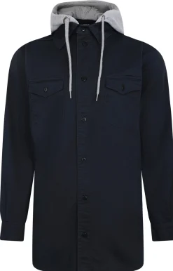 Fashion Bigdude Overshirt With Hood Navy Casual Shirts