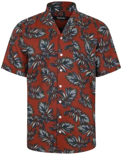 New Bigdude Palm Leaves Viscose Relaxed Collar Shirt Pepper Red Casual Shirts
