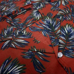 New Bigdude Palm Leaves Viscose Relaxed Collar Shirt Pepper Red Casual Shirts